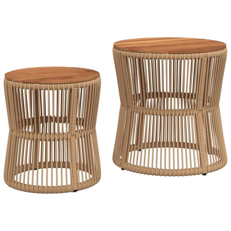 vidaXL Garten-Beistelltische 2 Stk mit Holzplatte Beige Poly Rattan 366293 von VIDAXL