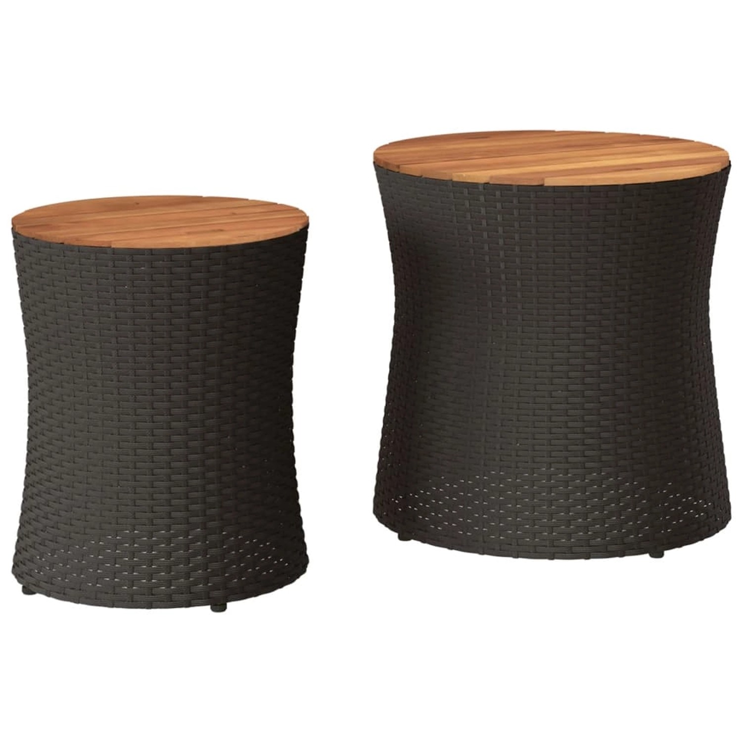 vidaXL Garten-Beistelltische 2 Stk mit Holzplatte Schwarz Poly Rattan 366288 von VIDAXL