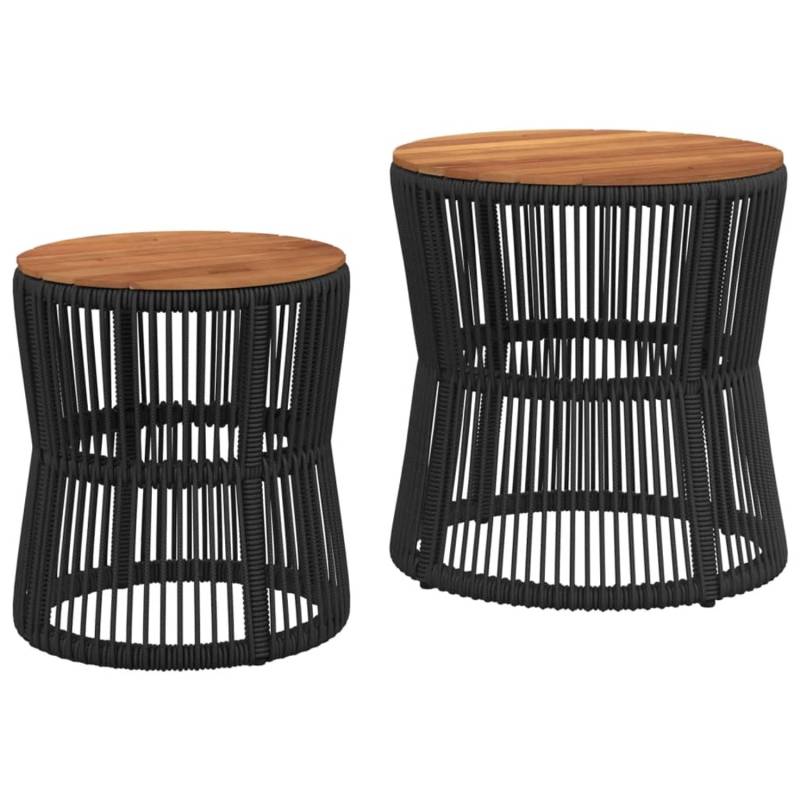 vidaXL Garten-Beistelltische 2 Stk mit Holzplatte Schwarz Poly Rattan 366291 von VIDAXL