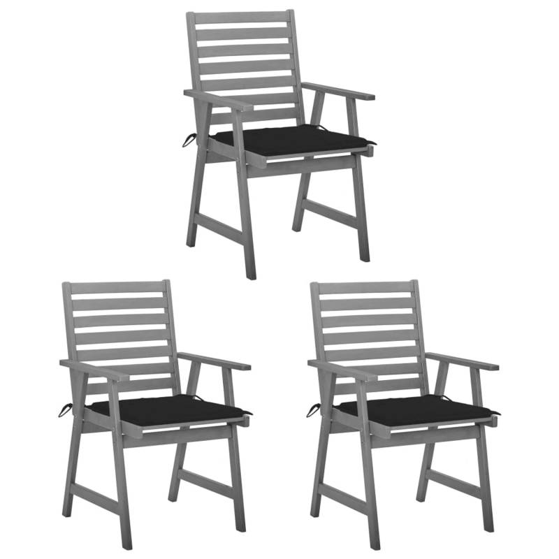 vidaXL Garten-Essstühle Schwarz mit Kissen 3 Stk. Massivholz Akazie von VIDAXL