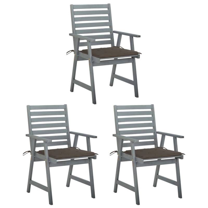 vidaXL Garten-Essstühle Taupe mit Kissen 3 Stk. Massivholz Akazie von VIDAXL