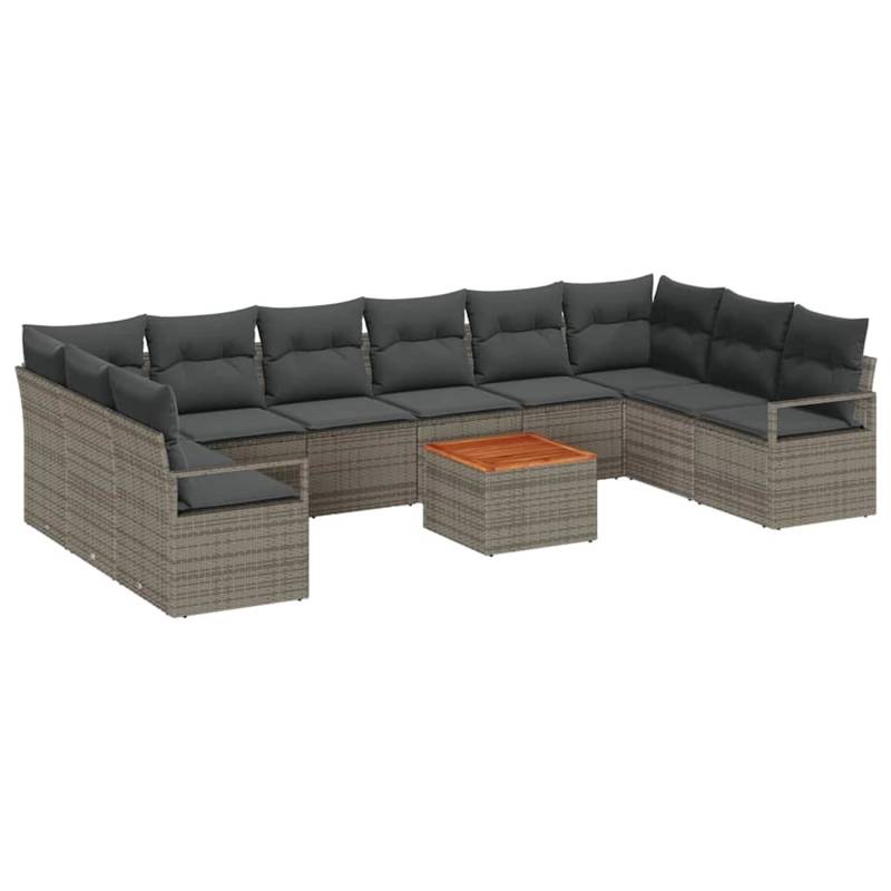 vidaXL Garten Sofa Set 11-Tlg Grau Rattan Einscheibensicherheitsglas 3356424 von VIDAXL