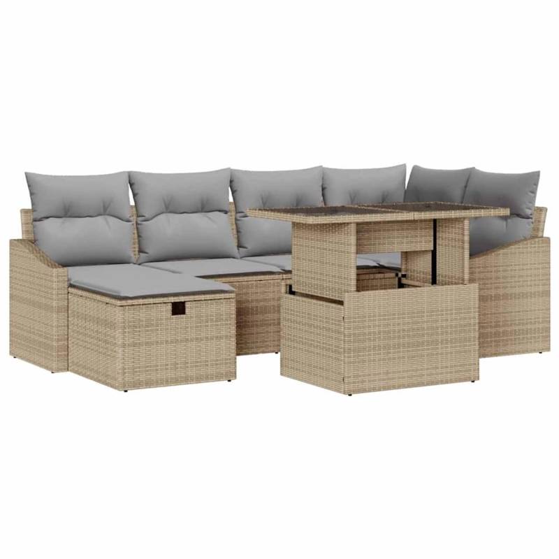 vidaXL Garten-Sofa-Set 7-Tlg Beige Poly Rattan 3361169 von VIDAXL