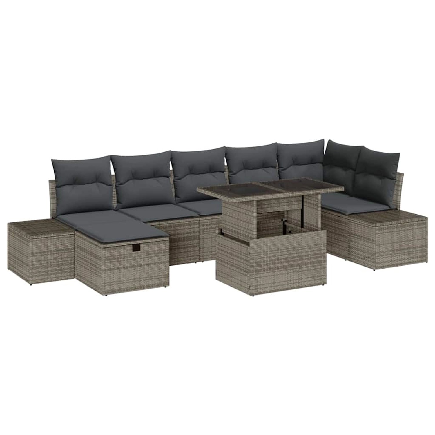 vidaXL Garten-Sofa-Set Höhenverstellbar 8-Tlg Grau Poly Rattan 3361218 von VIDAXL