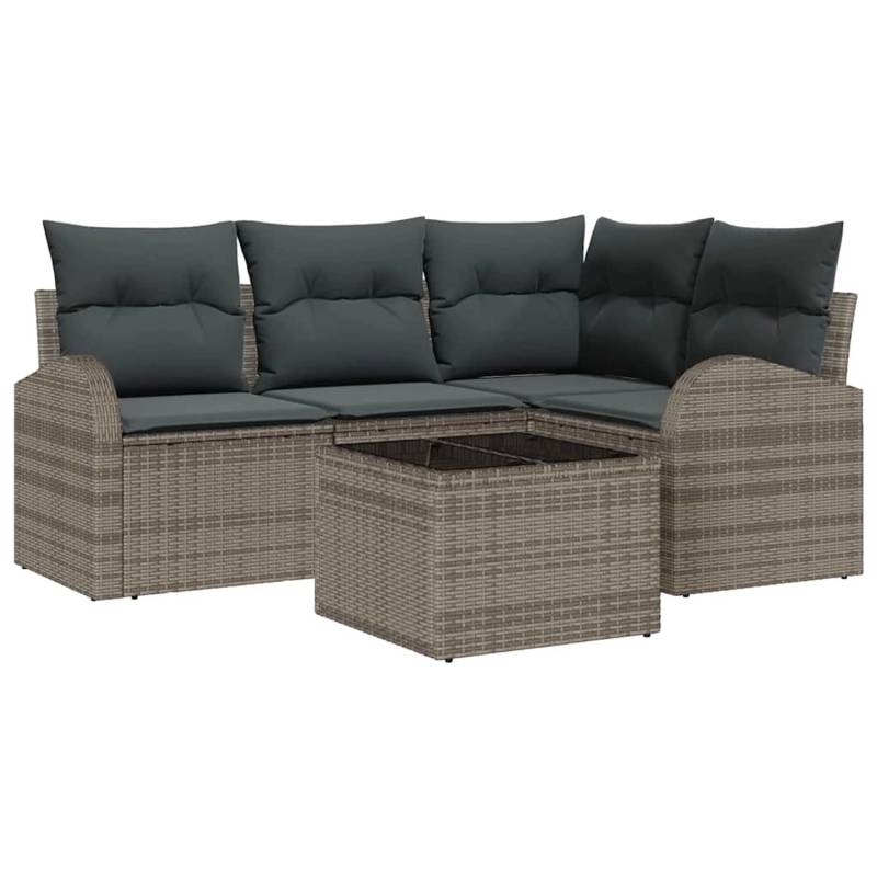 vidaXL Garten-Sofa-Set mit Kissen 5-Tlg Grau Poly Rattan 3346029 von VIDAXL