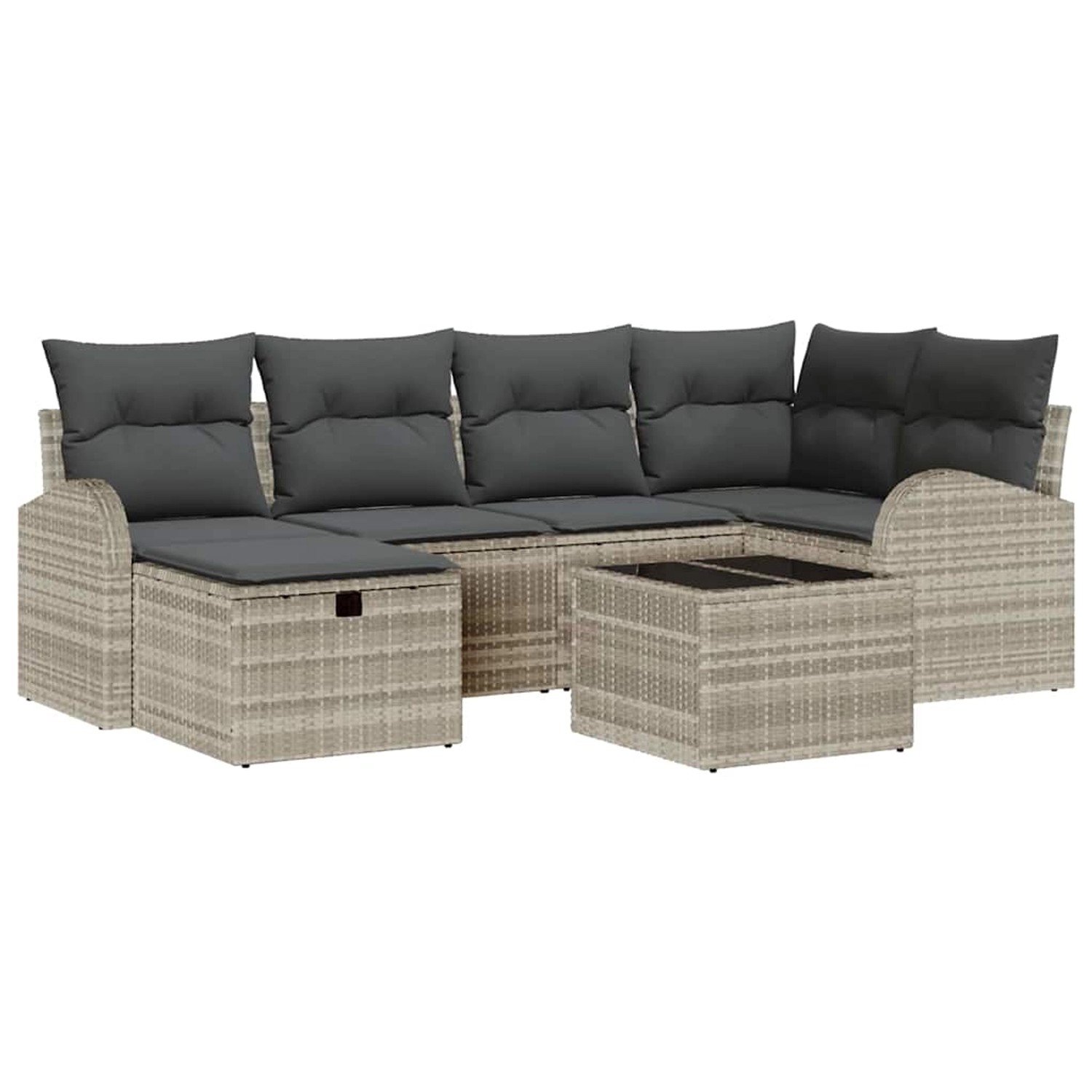 vidaXL Garten-Sofa-Set mit Kissen 7-Tlg Hellgrau Poly Rattan 3360423 von VIDAXL