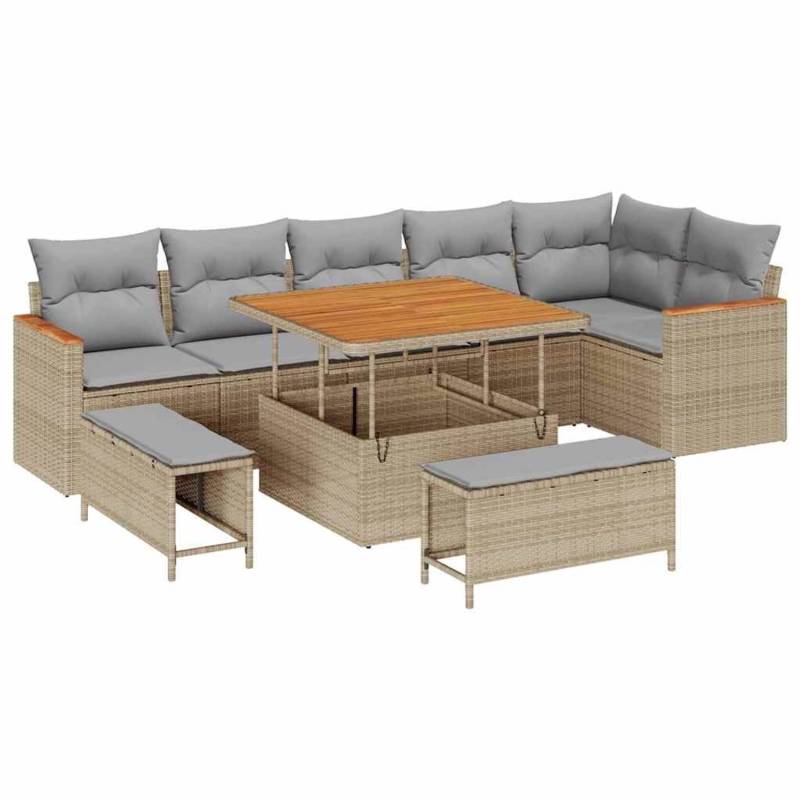 vidaXL Garten-Sofa-Set mit Kissen 9-Tlg Beige Poly Rattan 3363057 von VIDAXL
