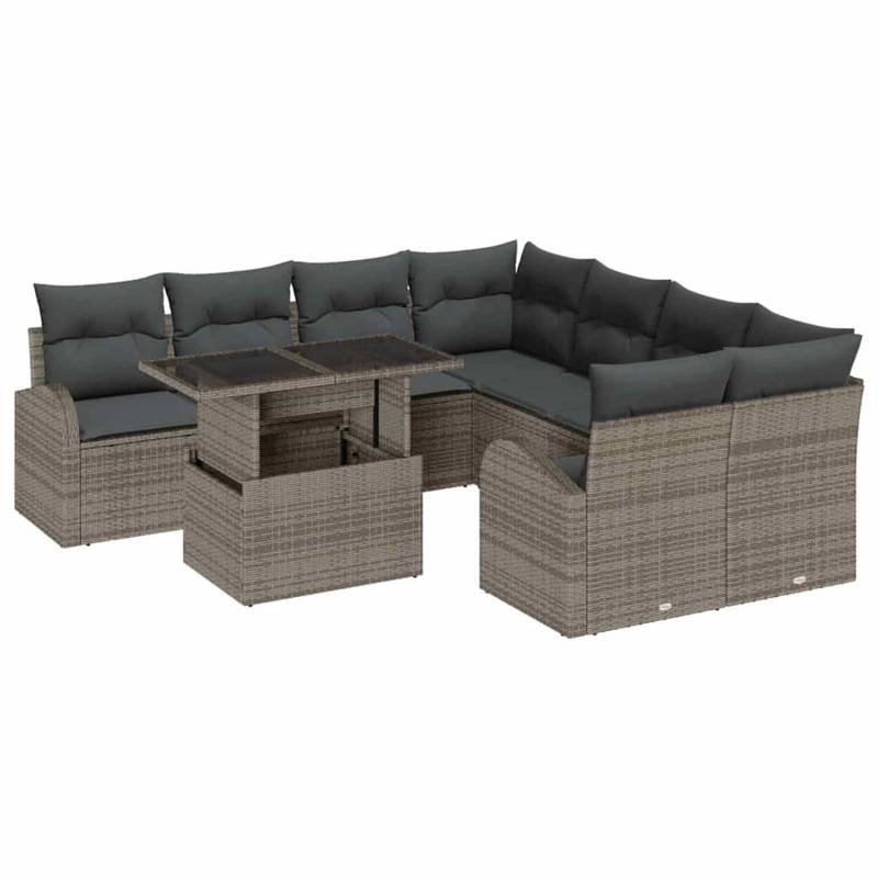vidaXL Garten-Sofa-Set mit Kissen 9-Tlg Grau Poly Rattan 3348615 von VIDAXL