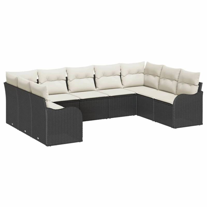 vidaXL Garten-Sofa-Set mit Kissen 9-Tlg Schwarz Weiß Poly Rattan 3354526 von VIDAXL