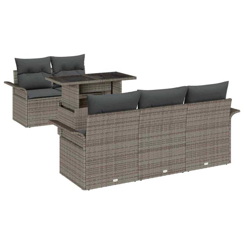 vidaXL Garten-Sofa-Set mit Kissen mit Speicher 6-Tlg Grau Poly Rattan 3356932 von VIDAXL