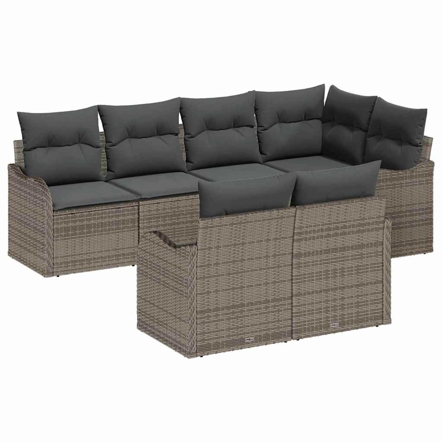 vidaXL Garten-Sofa-Set mit Kissen mit Speicher 7-Tlg Grau Poly Rattan 3354408 von VIDAXL