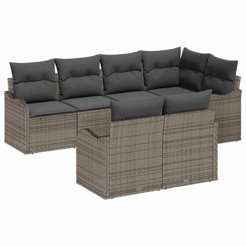 vidaXL Garten-Sofa-Set mit Kissen mit Speicher 7-Tlg Grau Poly Rattan 3354408 von VIDAXL