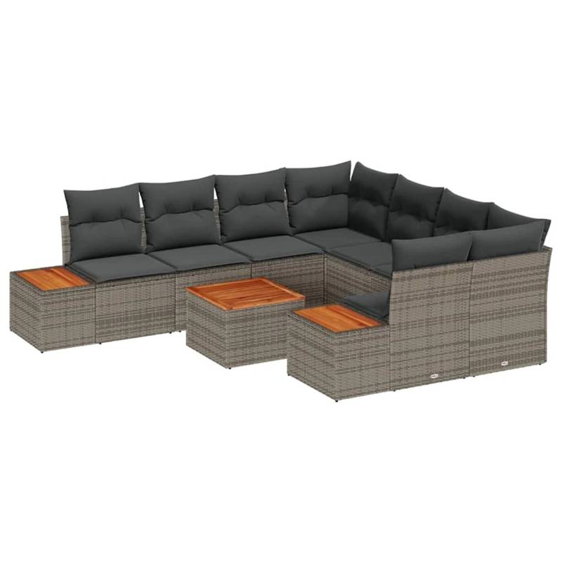 vidaXL Garten-Sofa-Set mit Kissen mit Speicher 9-Tlg Grau Poly Rattan 3356724 von VIDAXL