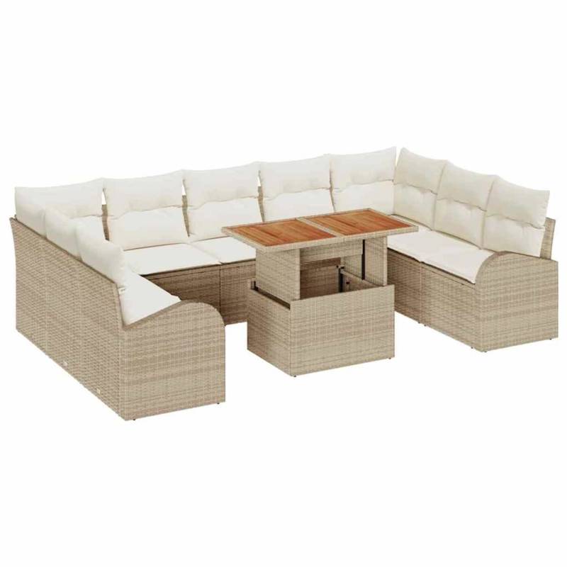 vidaXL Garten-Sofa-Set mit Speicher 10-Tlg Beige Poly Rattan 3358367 von VIDAXL