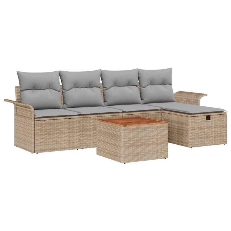 vidaXL Garten-Sofa-Set mit Speicher 6-Tlg Beige Poly Rattan 3359448 von VIDAXL