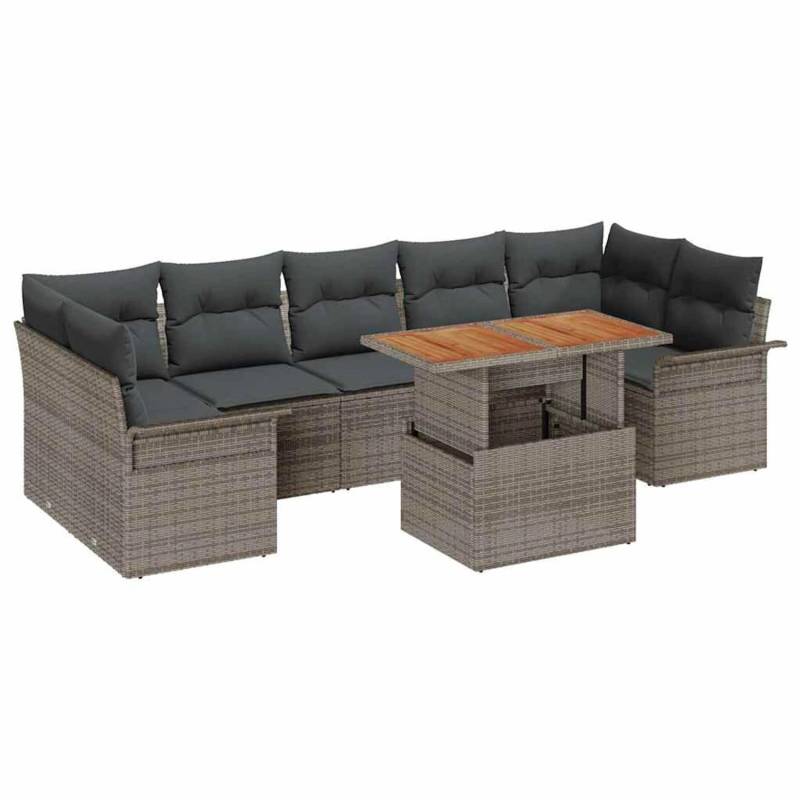 vidaXL Garten-Sofa-Set mit Speicher 8-Tlg Grau Poly Rattan 3358036 von VIDAXL