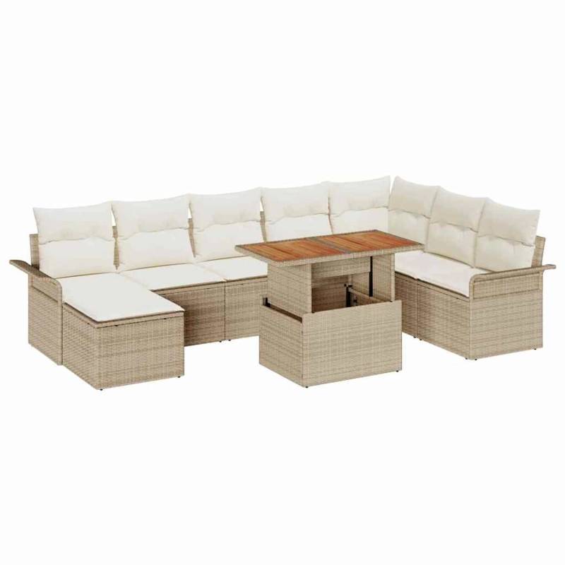 vidaXL Garten-Sofa-Set mit Speicher 9-Tlg Beige Poly Rattan 3358108 von VIDAXL