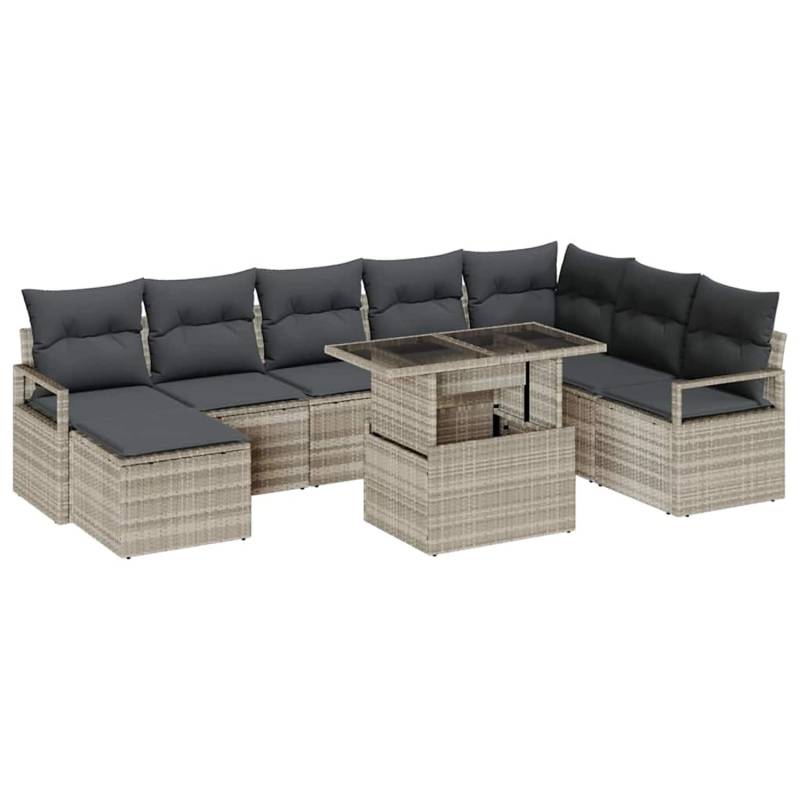 vidaXL Garten-Sofa-Set mit Speicher 9-Tlg Hellgrau Poly Rattan 3357615 von VIDAXL