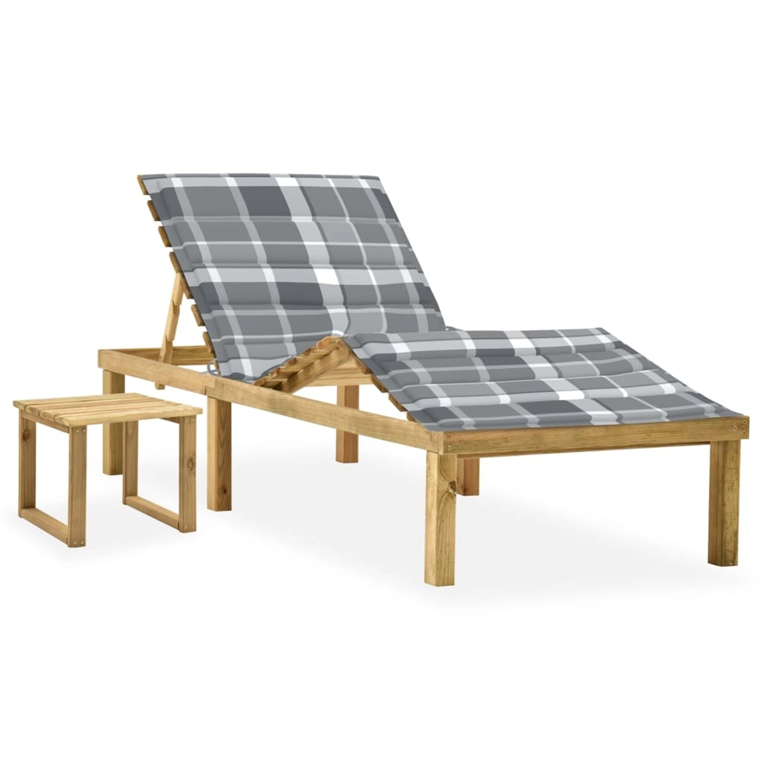 VidaXL Garten-Sonnenliege 200 x 70 x  31,5-77  cm mit Tisch und Auflage Kiefer von VIDAXL