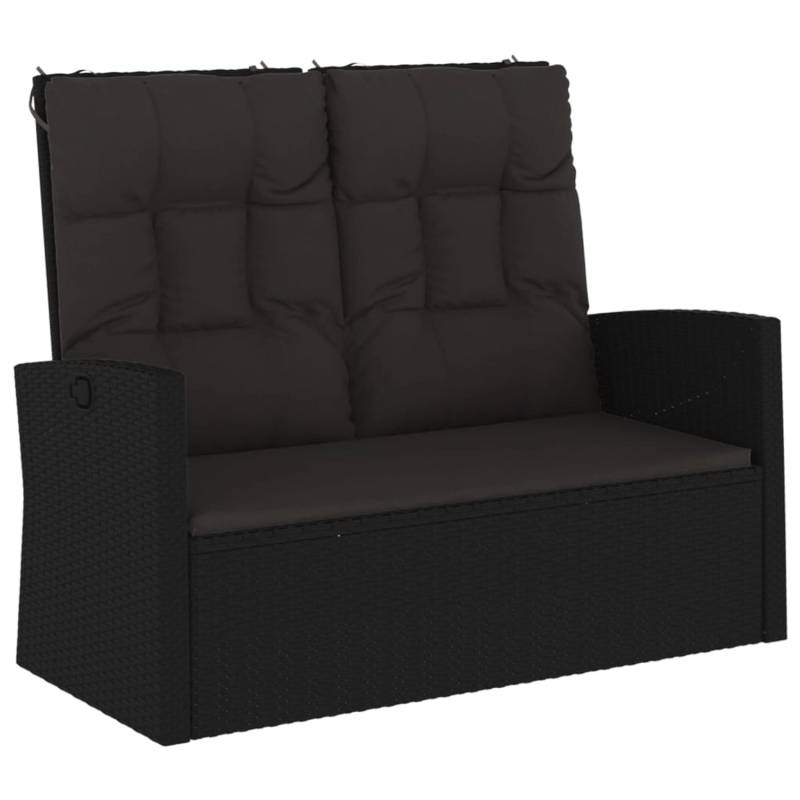 VidaXL Gartenbank mit Liegefunktion & Kissen Schwarz 118cm Poly Rattan von VIDAXL