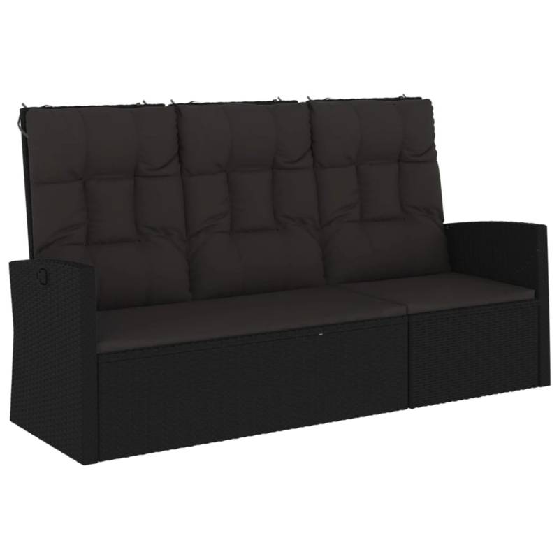 VidaXL Gartenbank mit Liegefunktion & Kissen Schwarz 173cm Poly Rattan von VIDAXL