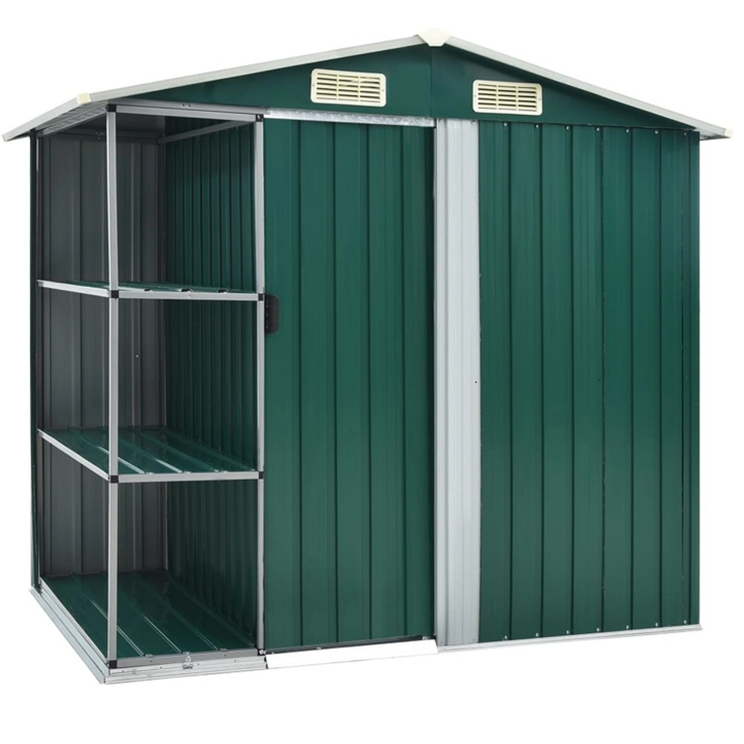 vidaXL Gartenhaus mit Regal Grün 205x130x183 cm Eisen 661715 von VIDAXL