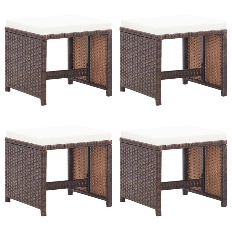 vidaXL Gartenhocker 4 Stk. mit Kissen Poly Rattan Braun von VIDAXL