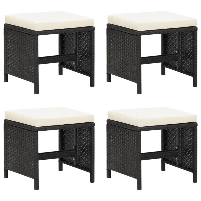 vidaXL Gartenhocker 4 Stk. mit Kissen Schwarz Poly Rattan von VIDAXL
