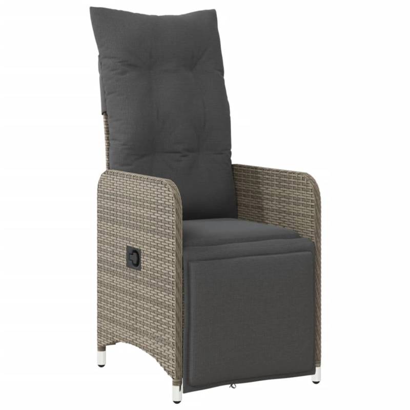 vidaXL Gartensessel Stahl Verstellbar mit Kissen Grau Poly Rattan von VIDAXL
