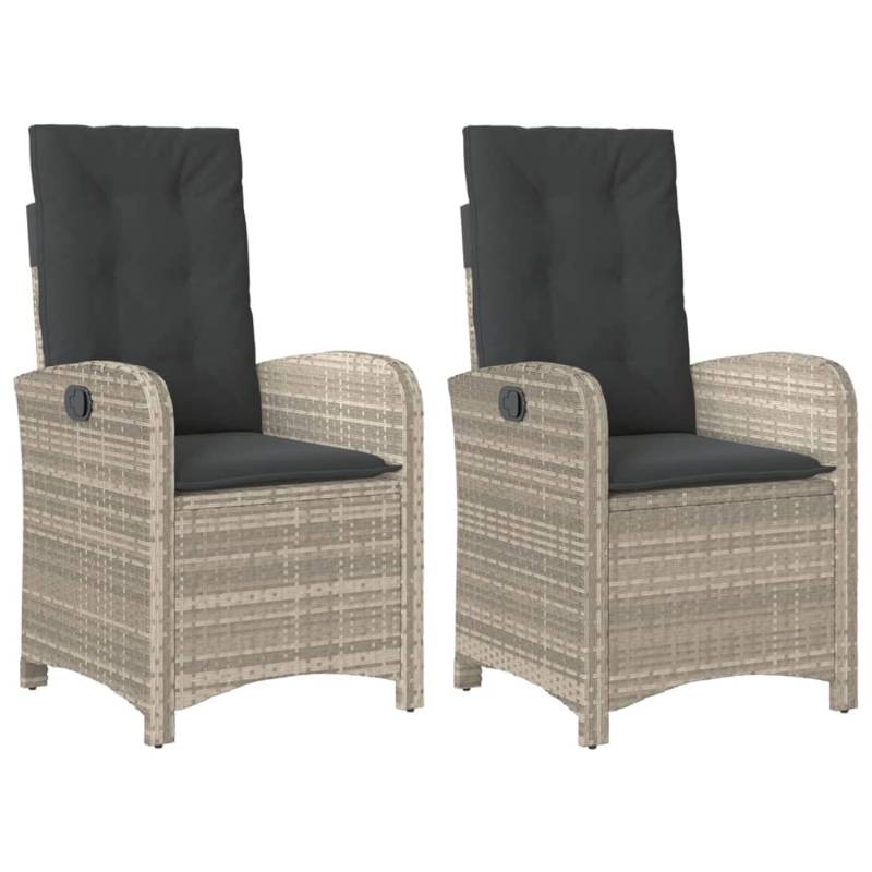 vidaXL Gartensessel mit Kissen 2 Stk. Verstellbar Hellgrau Poly Rattan von VIDAXL