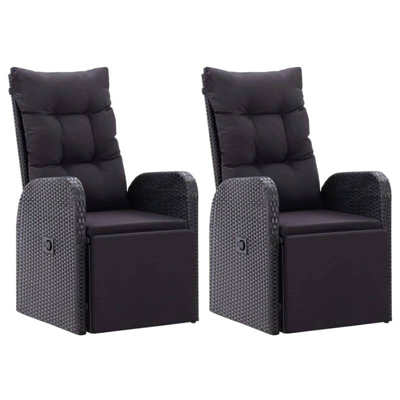 vidaXL Gartensessel mit Kissen 2 Stk. Verstellbar Schwarz Poly Rattan Stahl von VIDAXL
