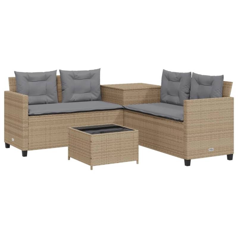 vidaXL Gartensofa in L-Form mit Tisch und Kissen Beige Poly Rattan Modell 1 von VIDAXL