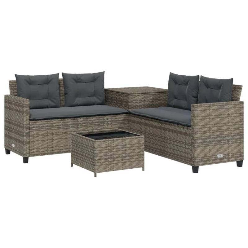 vidaXL Gartensofa in L-Form mit Tisch und Kissen Grau Poly Rattan von VIDAXL
