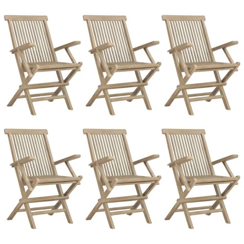 vidaXL Gartenstühle 6 Stk Klappbar Grau 56x61x89 cm Massivholz Teak 3155071 von VIDAXL