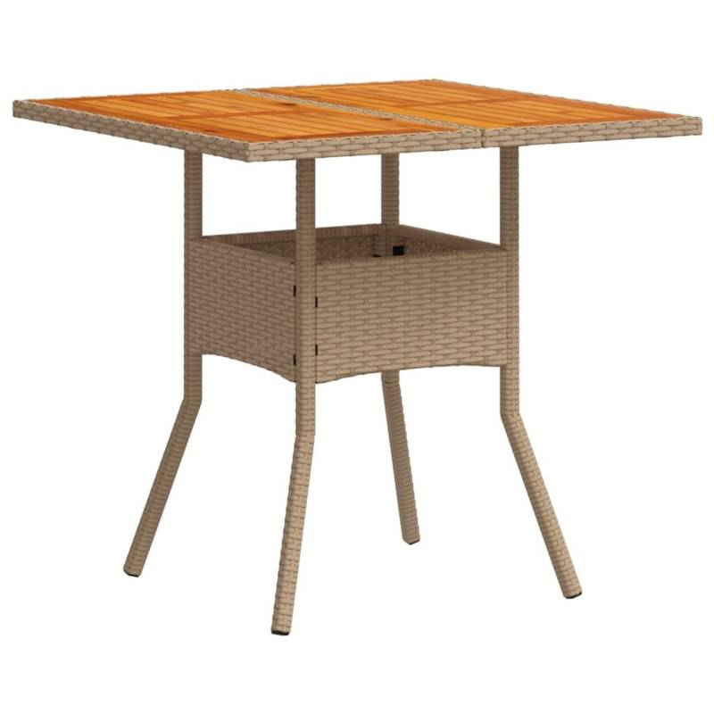vidaXL Gartentisch Beige 80x80x75 cm Poly Rattan Akazienholz 368133 von VIDAXL