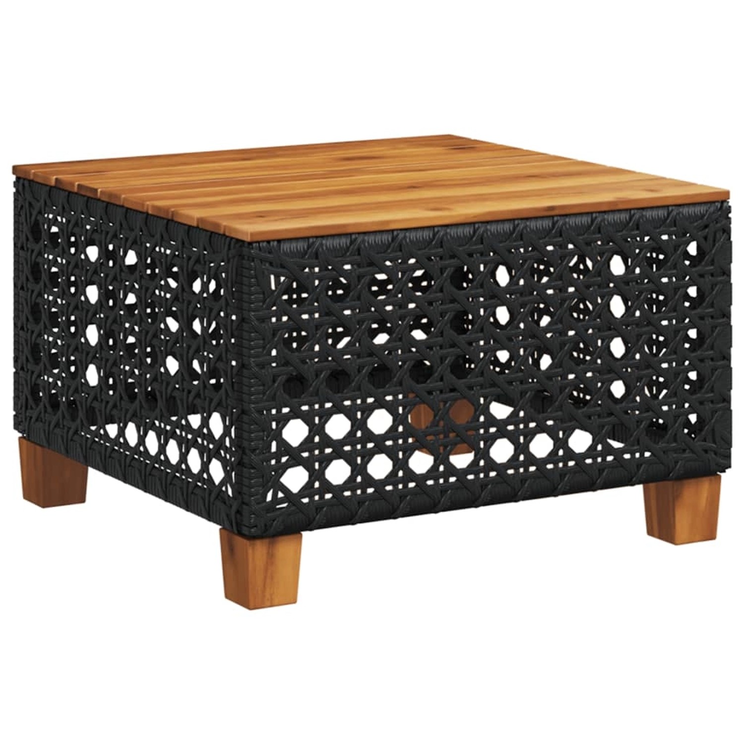 vidaXL Gartentisch Schwarz 55x55x36 cm Poly Rattan Akazienholz 365929 von VIDAXL