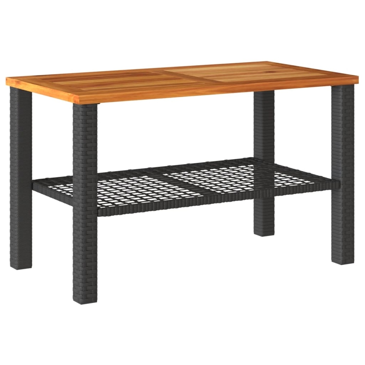 vidaXL Gartentisch Schwarz 70x38x42 cm Poly Rattan Akazienholz 366270 von VIDAXL