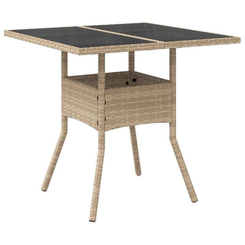 vidaXL Gartentisch mit Glasplatte Beige 80x80x75 cm Poly Rattan 365523 von VIDAXL