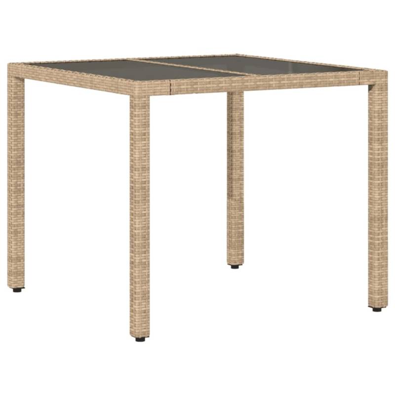 vidaXL Gartentisch mit Glasplatte Beige 90x90x75 cm Poly Rattan 365527 von VIDAXL