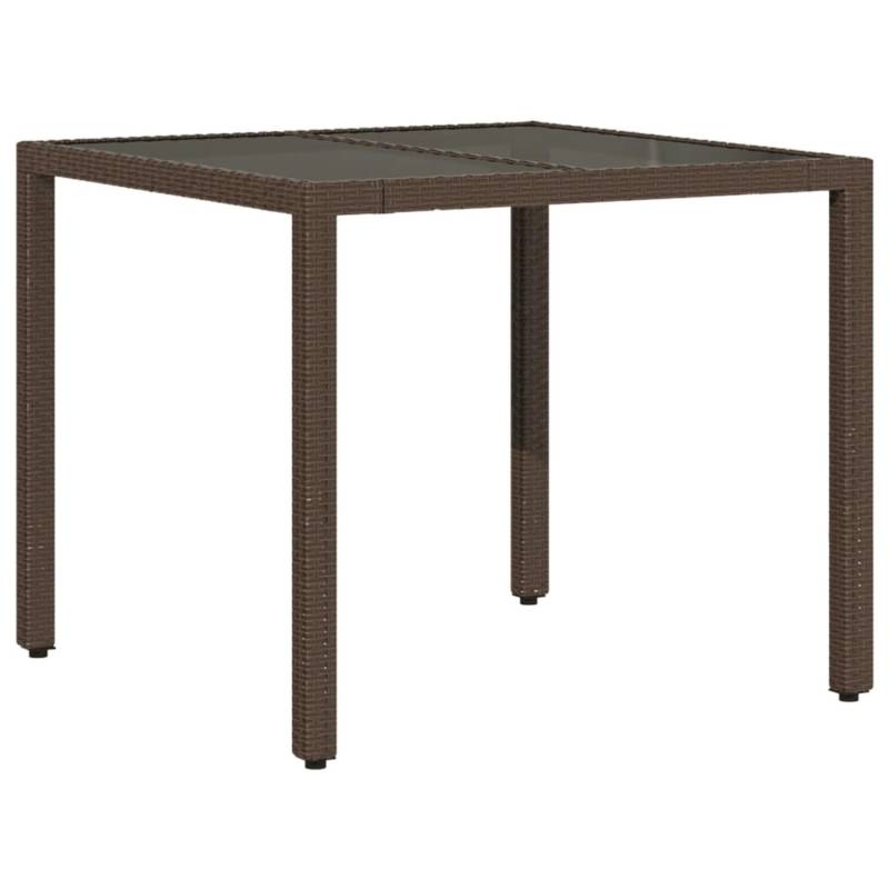 vidaXL Gartentisch mit Glasplatte Braun 90x90x75 cm Poly Rattan 365528 von VIDAXL