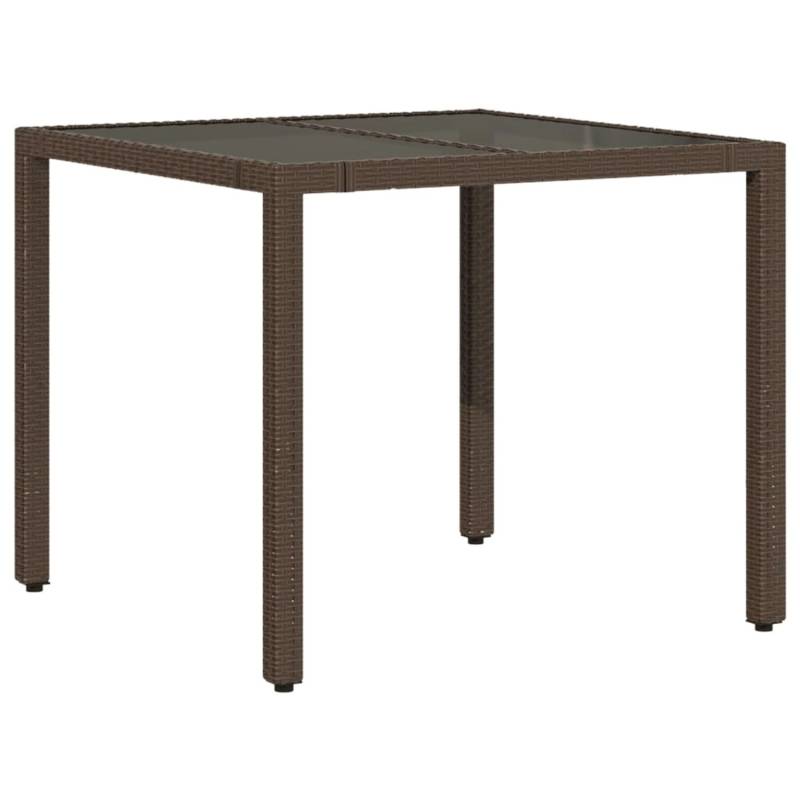 vidaXL Gartentisch mit Glasplatte Braun 90x90x75 cm Poly Rattan 365587 von VIDAXL