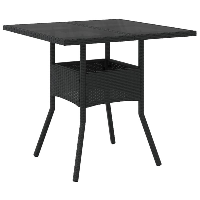 vidaXL Gartentisch mit Glasplatte Schwarz 80x80x75 cm Poly Rattan 365521 von VIDAXL
