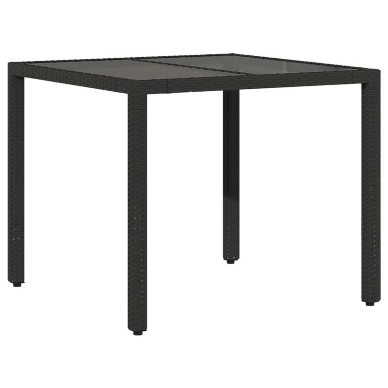 vidaXL Gartentisch mit Glasplatte Schwarz 90x90x75 cm Poly Rattan 365525 von VIDAXL