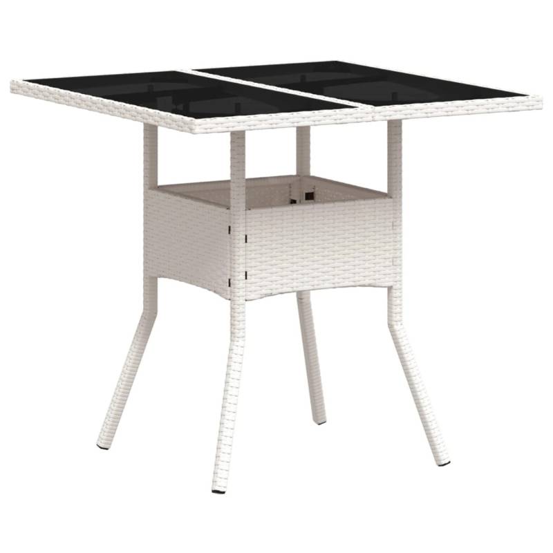 vidaXL Gartentisch mit Glasplatte Weiß 80x80x75 cm Poly Rattan 368132 von VIDAXL