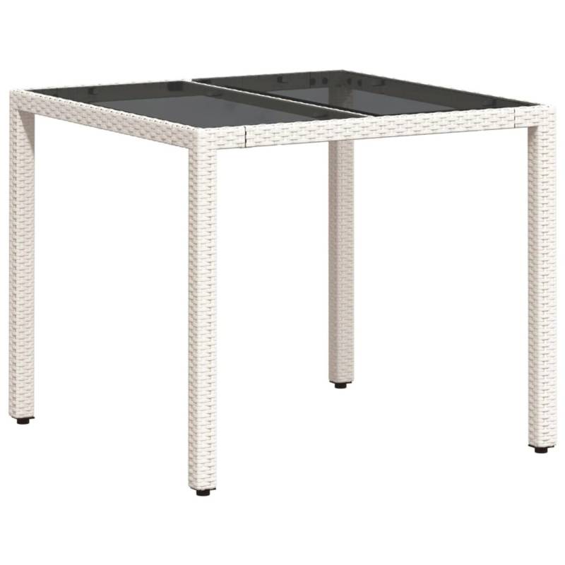 vidaXL Gartentisch mit Glasplatte Weiß 90x90x75 cm Poly Rattan 368123 von VIDAXL