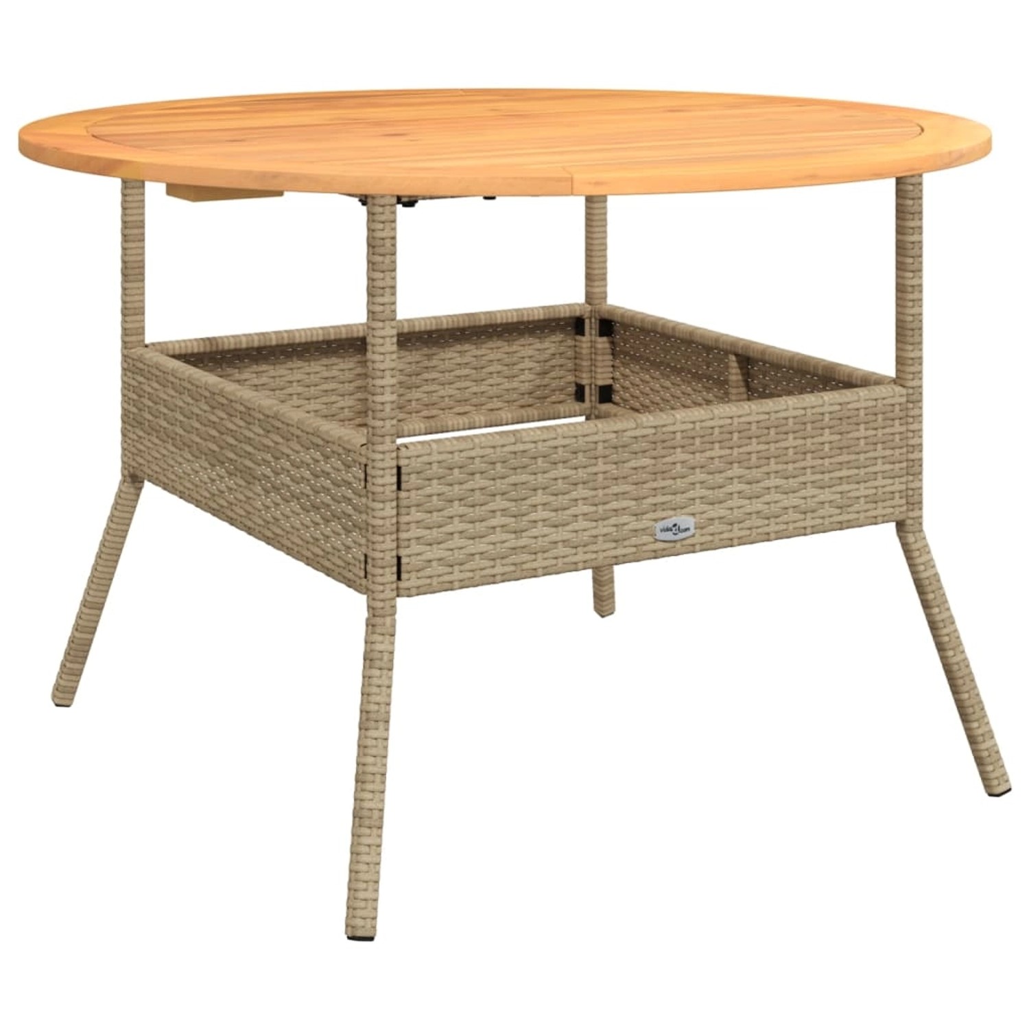 vidaXL Gartentisch mit Holzplatte Beige Ø110x71 cm Poly Rattan 368627 von VIDAXL