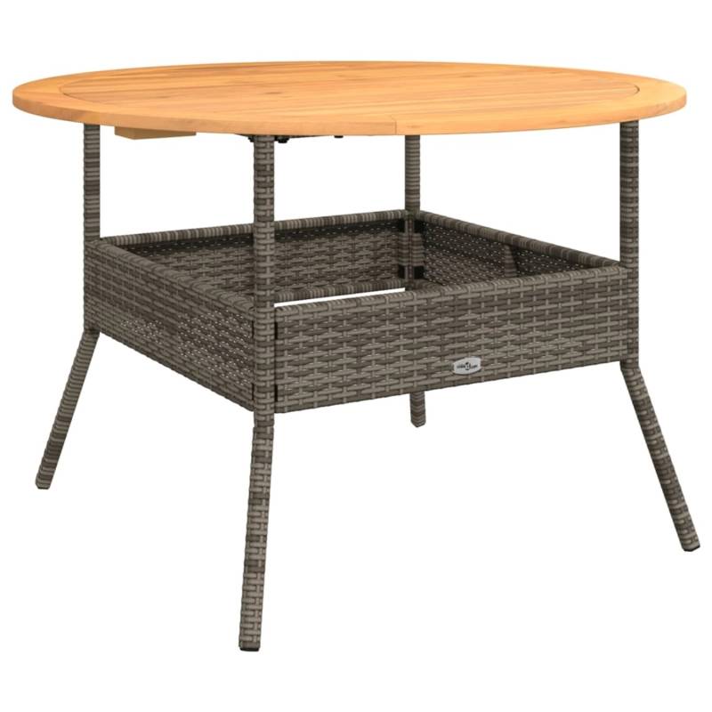 vidaXL Gartentisch mit Holzplatte Grau Ø110x71 cm Poly Rattan 368626 von VIDAXL