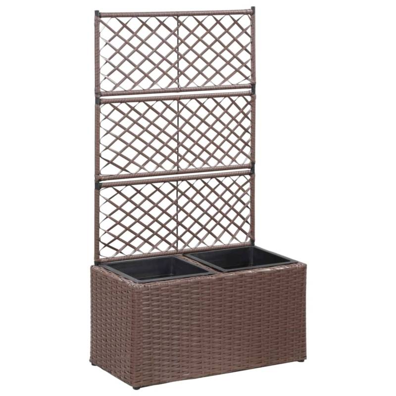 vidaXL Hochbeet mit Rankgitter 2 Töpfe 58x30x107cm Poly Rattan Braun 661555 von VIDAXL