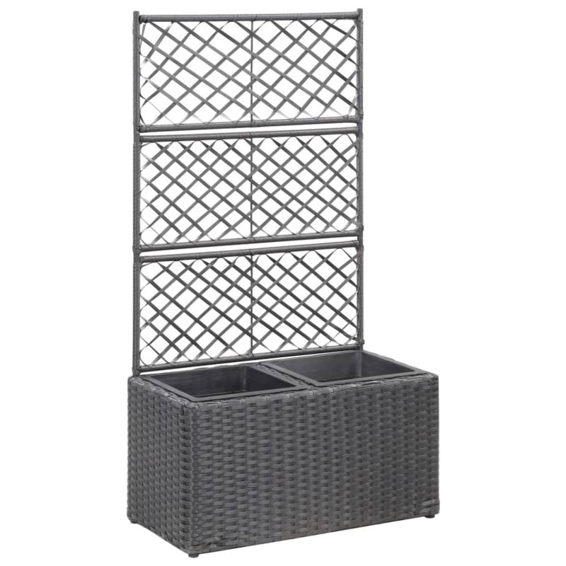 vidaXL Hochbeet mit Rankgitter 2 Töpfe 58x30x107cm Poly Rattan Schwarz 661549 von VIDAXL