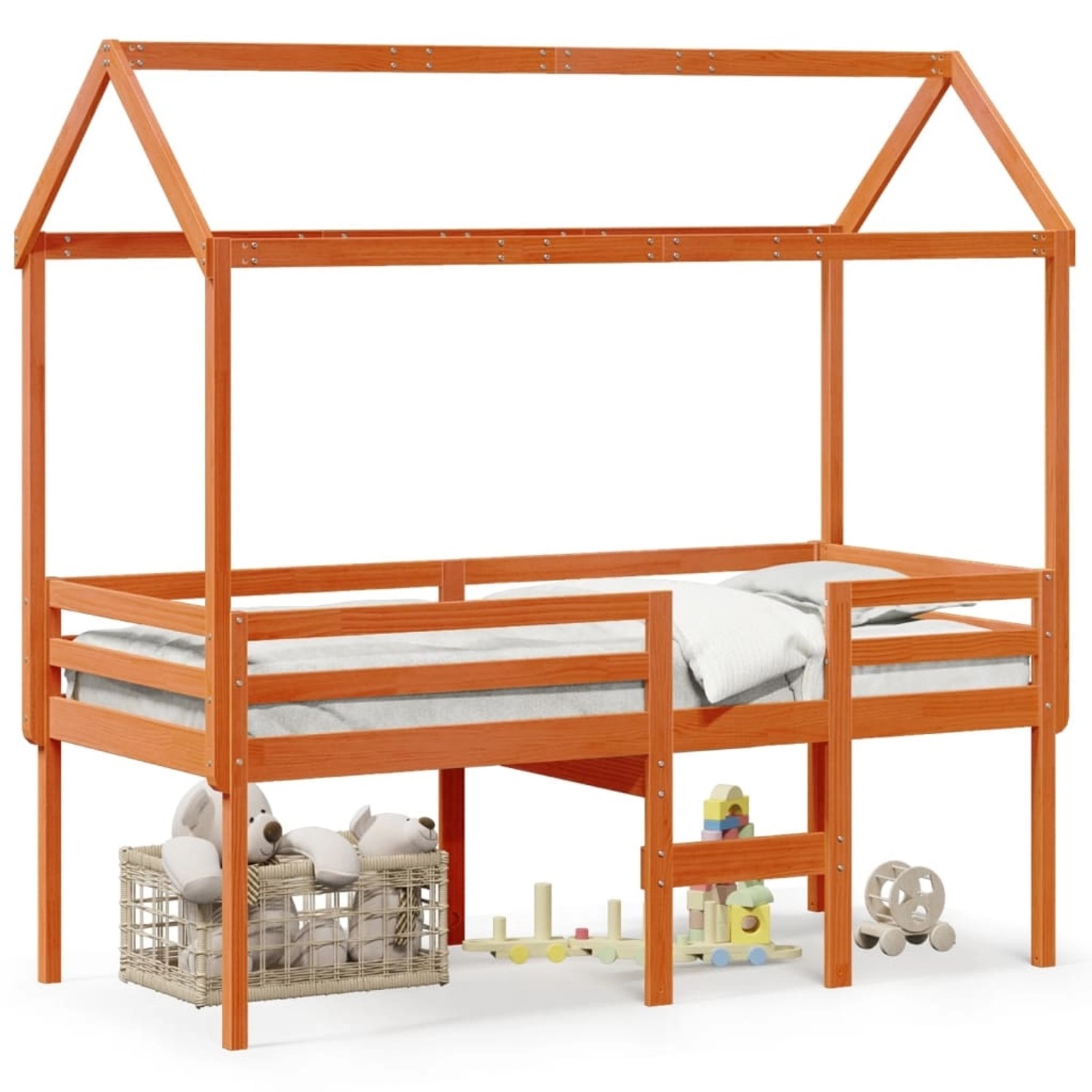 vidaXL Hochbett mit Dach Wachsbraun 90x200 cm Massivholz Kiefer2096960 vidaXL Hochbett mit Dach Wachsbraun 90x200 cm Massivholz Kiefer2096960 von VIDAXL